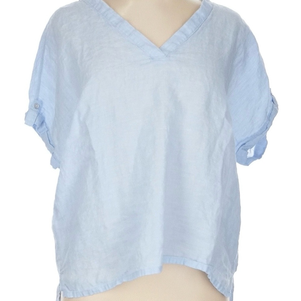 Isaac Mizrahi Light Blue V-Neck Linen Top